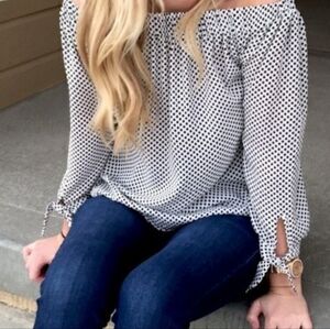 Express Polka Dot Off-Shoulder Top